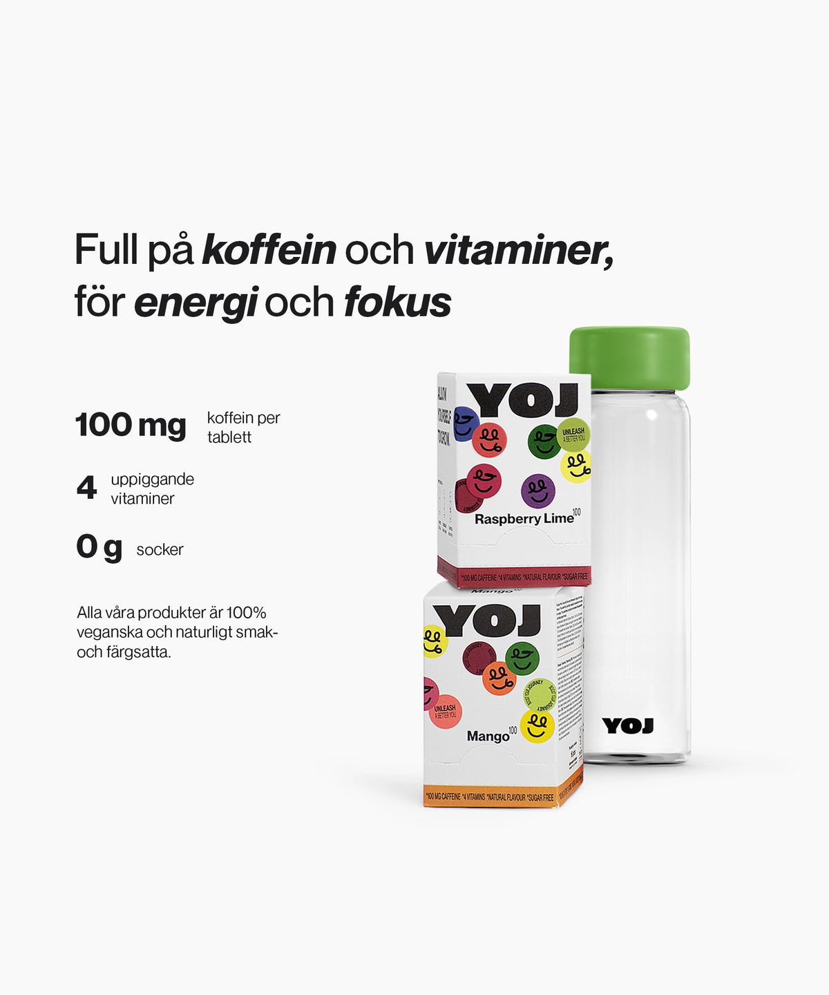 Alla smaker med 100 mg och flaska med grönt lock