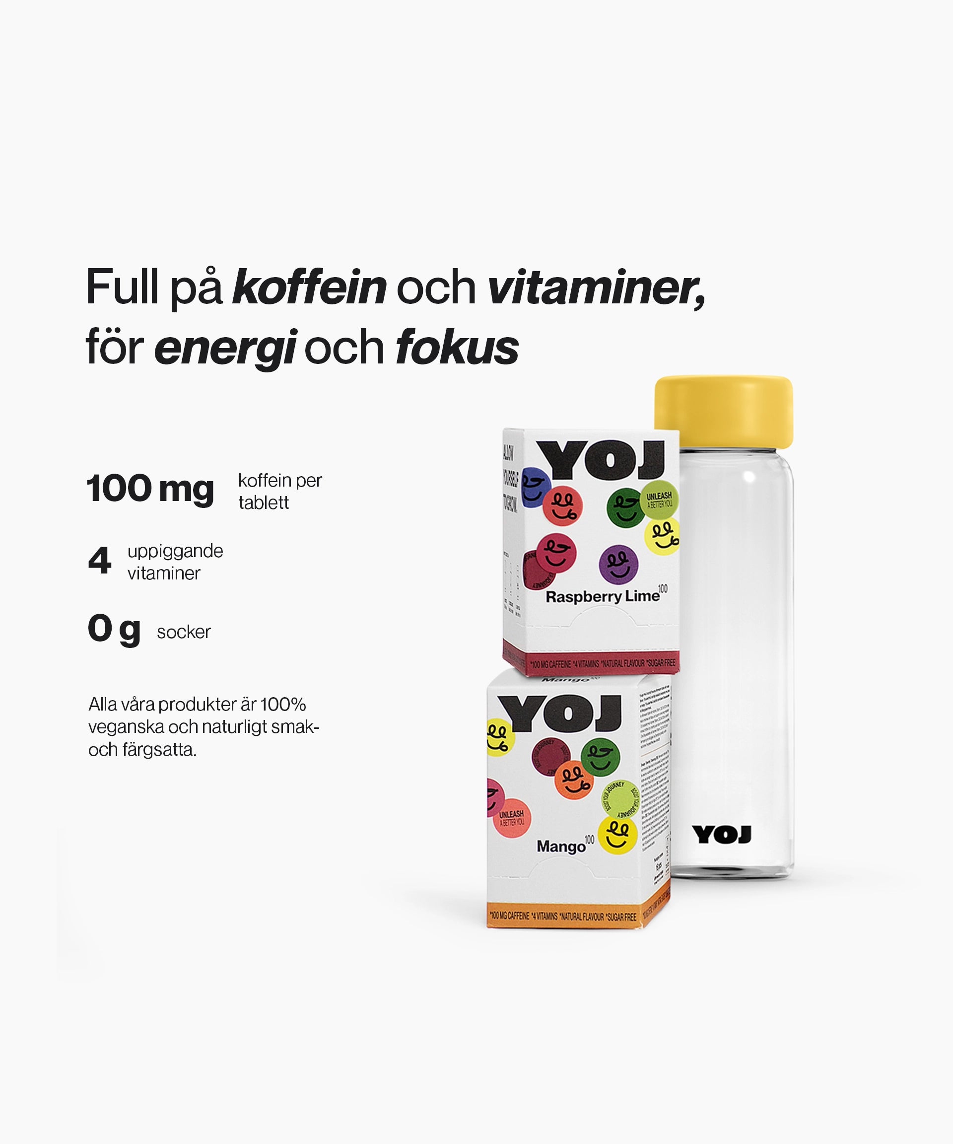 Alla smaker med 100 mg och flaska med gult lock