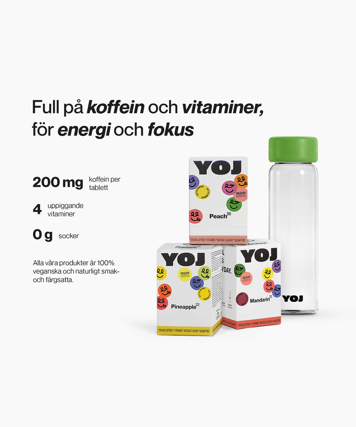 Alla smaker med 200 mg och flaska med grönt lock