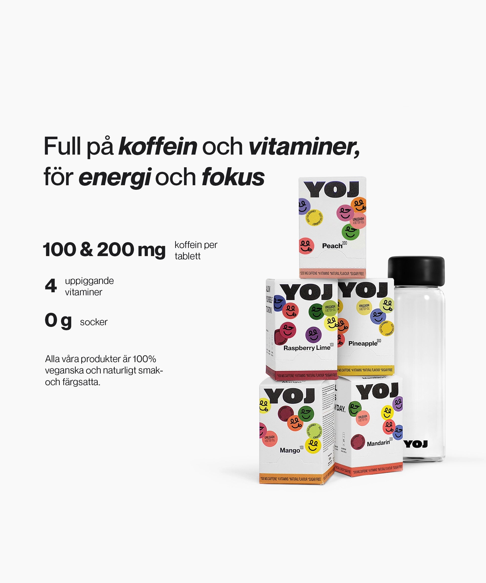 Alla smaker och flaska med svart lock